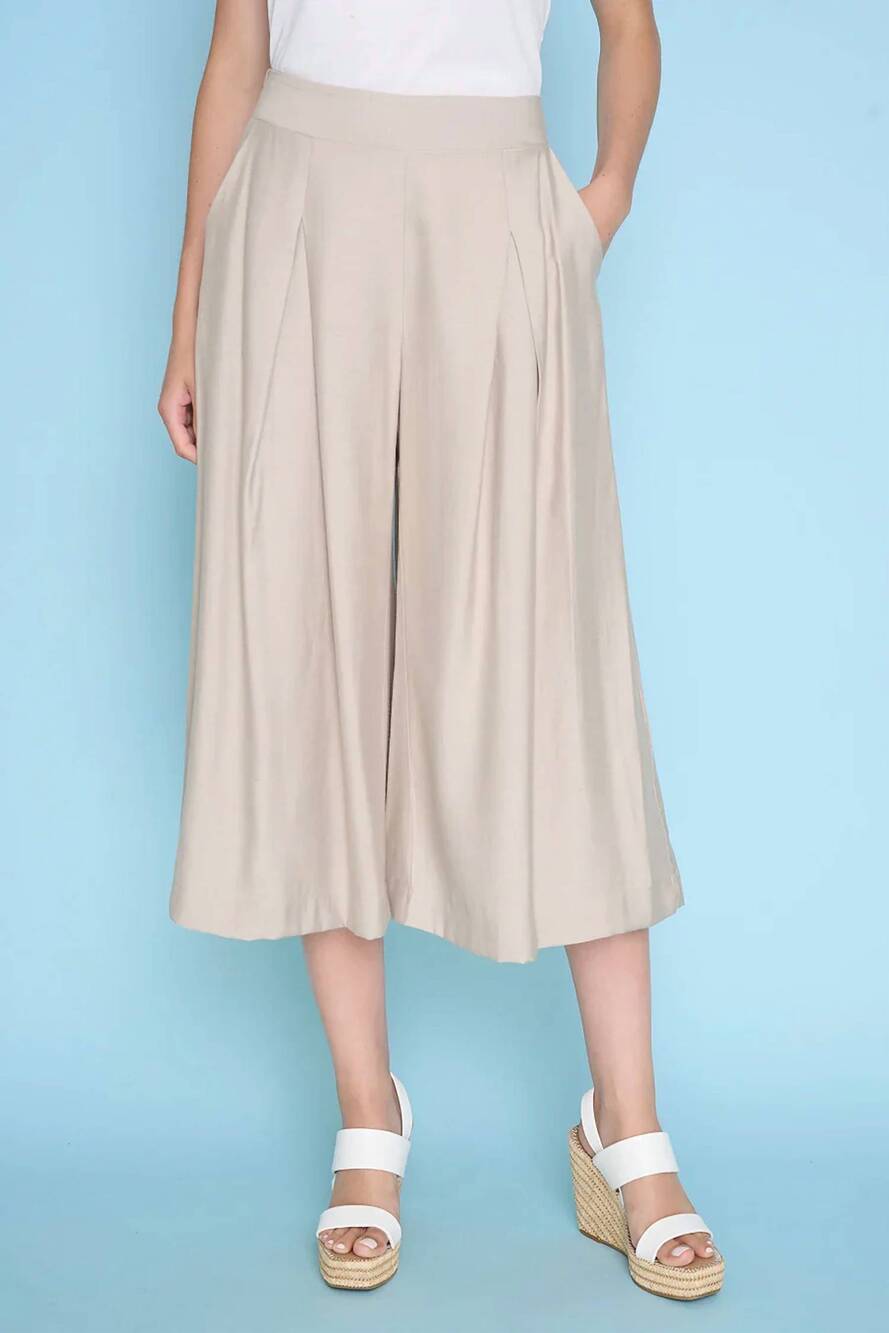 NEW PICADILLY pleated wide-leg cropped pant in sand dollar